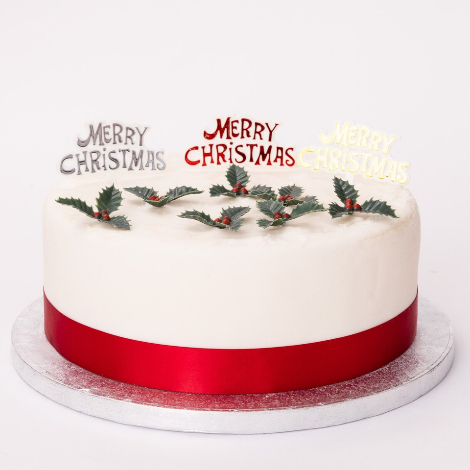 Merry Christmas Cake Decorations 3 signs 6 Holly Yule Log Cupcake Craft