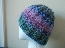 Hand knitted cozy warm wool beanie/hat, gradient purple tones, men's/women's