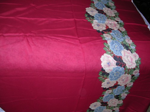 #Q Vintage SPECTACULAR FLORAL CALAMO SIILK FABRIC RED WITH FLORAL BORDER - Picture 9 of 12