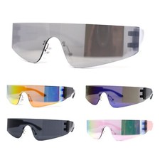 Retro Oversize Narrow Curved Shield Color Mirror Wrap Sport Sunglasses