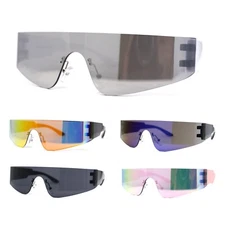 Retro Oversize Narrow Curved Shield Color Mirror Wrap Sport Sunglasses