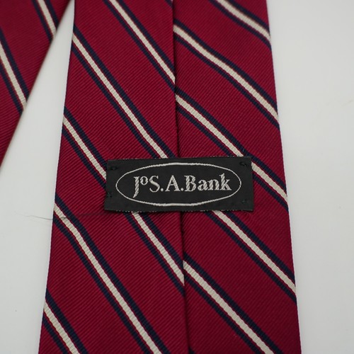 Jos A Bank Striped Red Blue Striped Woven Short Wide Silk Tie - Picture 3 of 6