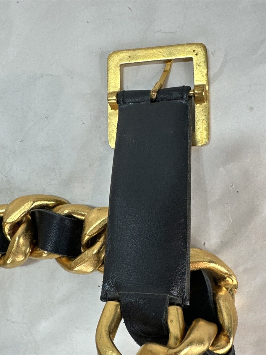 CHANEL Museum Gold 24K Links Chain Black Leather CC Logo