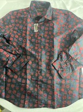 Men's Shirts Long Sleeve Casual Button Down Dress Shirt Silk 2XL Floral Top
