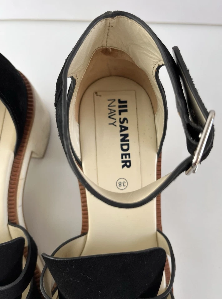 Tacones Jil Sander azul marino negro gamuza bloque con hebilla para mujer talla 38 Foto 4 de 4