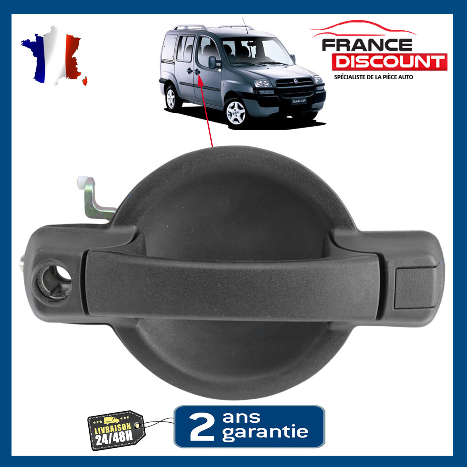 Poignée extérieure de porte avant droite Doblo passager 735294503 mécanisme de rechange