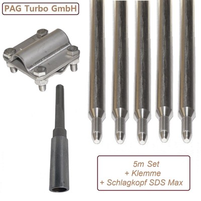 Staberder Erdung 20 Mm V4a Tiefenerder 4m Set 20mm V4A Edelstahl + SDS Max Erdungsspieß Pv Anlage