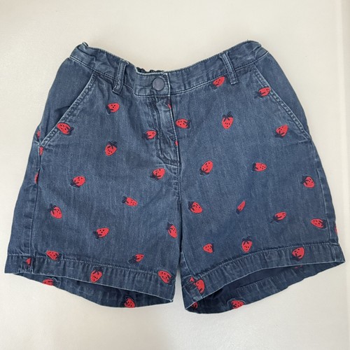 Hanna Andersson Shorts Girls Play All Day Strawberries Denim 116 (US 14/16)