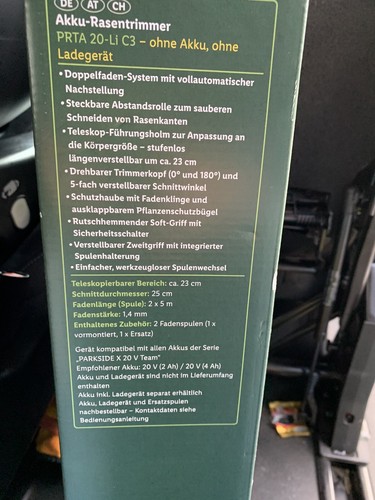 parkside cordless grass trimmer prta 20 li c3