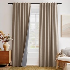 PONY DANCE Linen 100 Blackout Curtains 90 inches Long for Bedroom Living Roo...