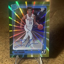 2021-22 Panini Rated Rookie Tre Mann Green and Yellow Holo Laser Auto Thunder