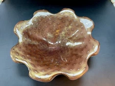 Vintage Murano Art Glass Cased Pinkish Purple Bullicante Gold Aventurine Bowl