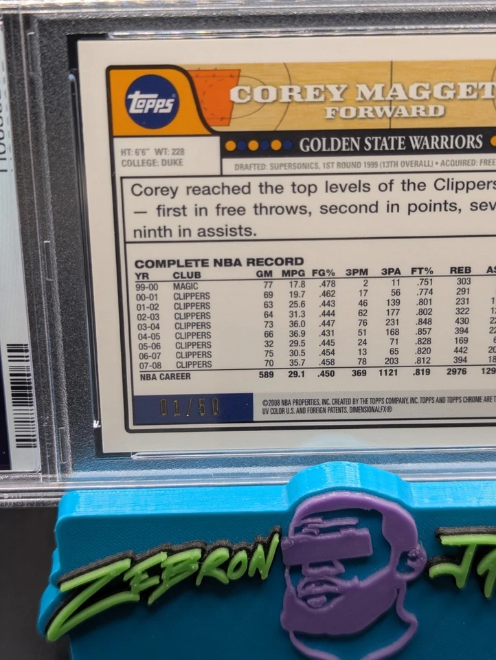 2008-09 Topps Chrome Corey Maggette refrator de ouro /50 PSA 9 perfeito estado Pop 4 - Imagem 3 de 3