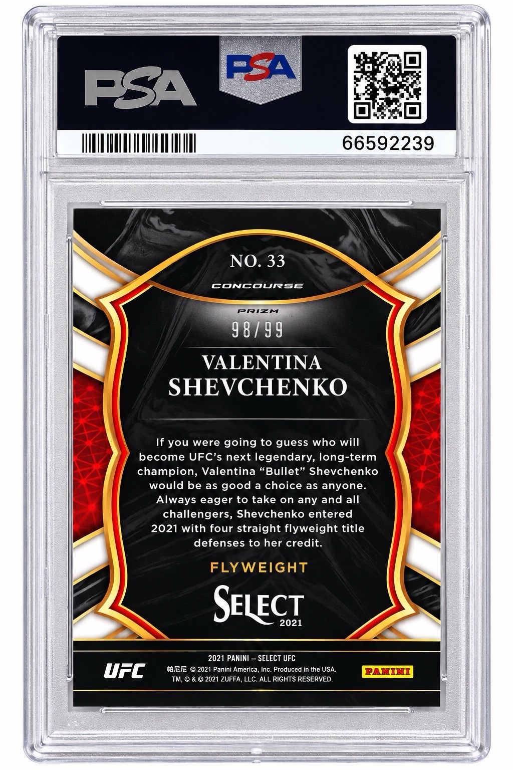 2021 Select UFC Valentina Shevchenko Blue Disco Prizm /99 PSA 10 GEM MT #33 view 2