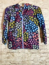 Land's End Girl's Raincoat 7 Colorful Florals Lightweight Zip Front Hooded