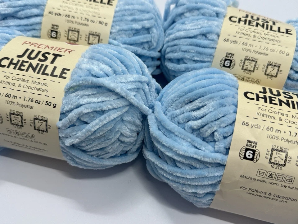 Premier JUST CHENILLE 纱线 65 码(4 件装),浅蓝色,钩针编织 — 第 2/3 张图片