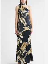 Vince Camuto One Shoulder Maxi Dress Size 2 NWT Black Gold Floral Scarf Formal