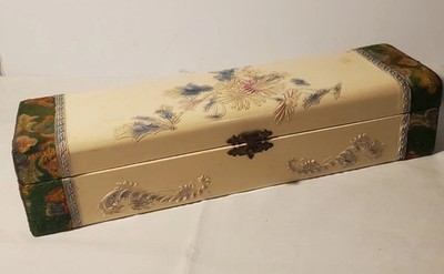 Antique Victorian Velvet Celluloid Dresser Vanity Box Cottagecore Decor Embossed