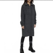 UNIQLO Women’s Rib-Stitch Half-Zip Souffle Yarn Sweater Dress, Dark Gray Size S