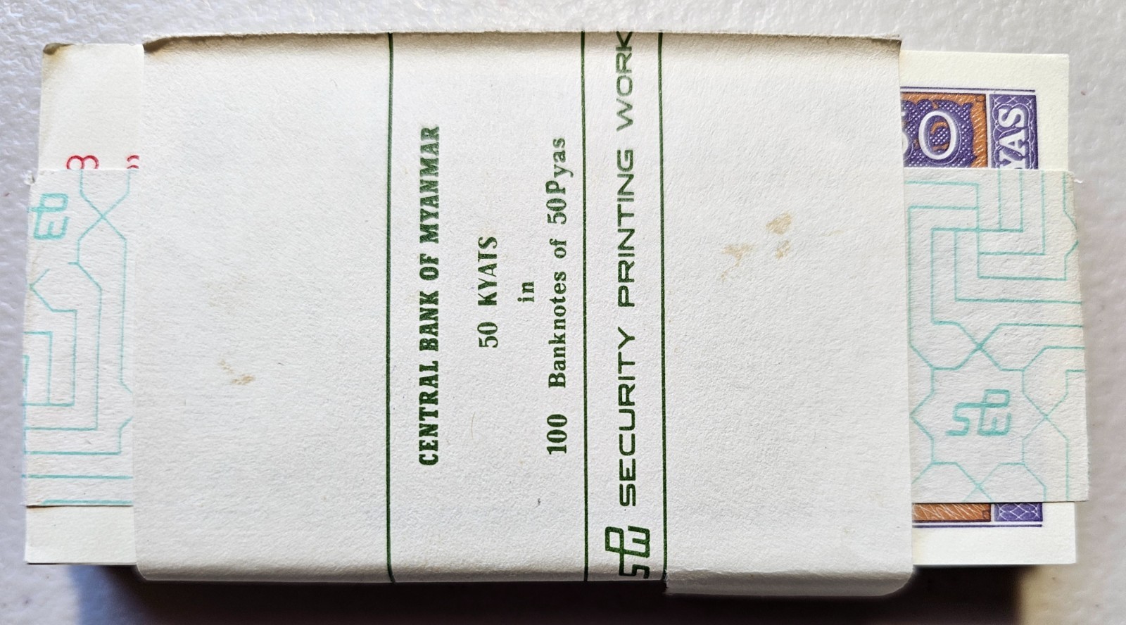 Burma / Myanmar 50 Pyas 1994, Pack of 100 AU-Unc