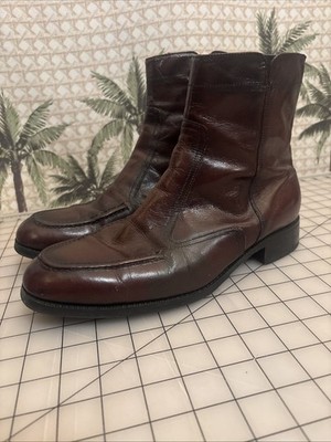Vintage FLORSHEIM Leather Side Zip Reddish Brown Beatle Boots Mens