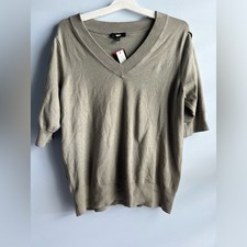 DKNY Women's V-Neck Puff Sleeve Sweater Shirt Size XL