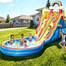 20FT Kids Big Inflatable House Water Slide Long Slides W/ Splash Pool Ball Hoop