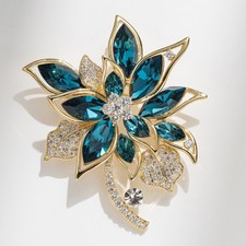 Gold Crystal Flower Brooch Women's Cubic Zirconia Pin with Gift Box