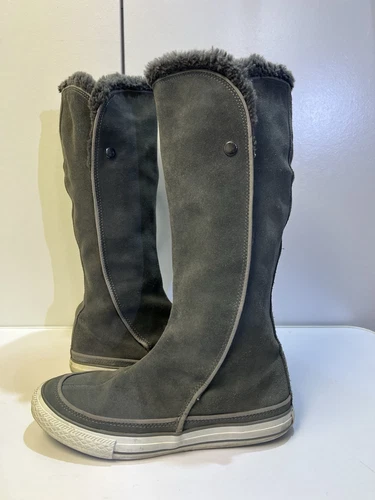 Scarpe Converse grigio pelle scamosciata ultra alte 14” slip on donna taglia 7 5 usate