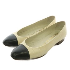 Prada Pumps Round Toe Low Heel Leather Ivory Black Women's Size EU37/US7