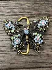 SMC Butterfly Belt Buckle Womens Brass Tone Crystal Rhinestone Decorative 2005