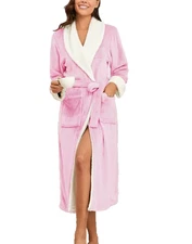 Soft Elegant Bath Robe Flannel Women SizeXXL Long Pink Cozy Wrap Robe Housecoat