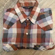 Lee Mens L Plaid Button Up Shirt Pearl Snap Western Yoke USA Union Made Vintage