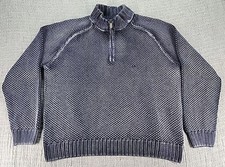 Overland Mens XL Levi 1/4 Zip Knit Sweater Navy Blue 100 Cotton Heavyweight