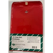Sealed 10 Clasp Red Envelopes #90 - 9X12-#38734 Quality Park Fashion Color 28lb
