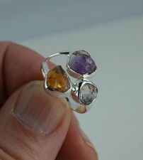 Sterling Silber Ring Größe 56 Citrin Amethyst und Herkimer Diamant  Edelsteine