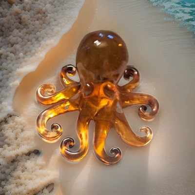 Resin Octopus Figurine, Amber Glossy Finish Sea Life Decorative Animals