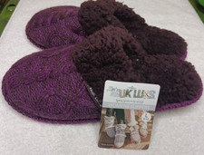 NEW Muk Luks Womens Slippers House Shoes 9-10 Purple Knit Faux Fur Lined