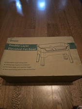 Elevated Dog Bowl Pet Feeder Stainless Steel Raised Food Water Stand w/ 2 Bowls