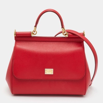 Dolce Gabbana Miss Sicily Medium Red Leather Top Handle Bag