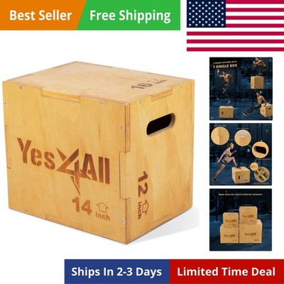 Plyo Box, 3-in-1 Wooden Box Jumps for Home Gym, 450 lbs Boxes Step Up with Sm...