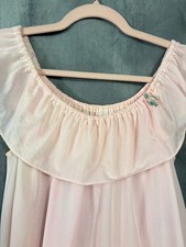 Vintage VAN RAALTE Pink Babydoll Lingerie Nylon Flower Applique Nightgown Sz P