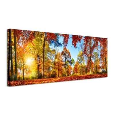 Large Autumn Sunset Forest Canvas Prints Wall Art Golden Nature Landscape Art...