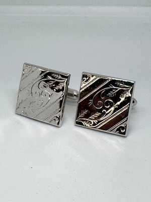 Vintage Style Square Toggle Back Cufflinks Enamel Silver Tone Metal 0.75''