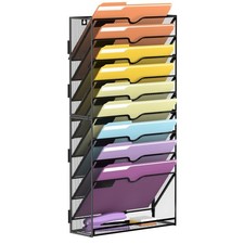 10 Tier Hanging Wall File Holder Organizer Papers Folders Home Office Black
