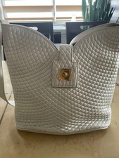 FURLA Ivory Quilted Shoulder Bag Leather With Metal Feet From Japan
