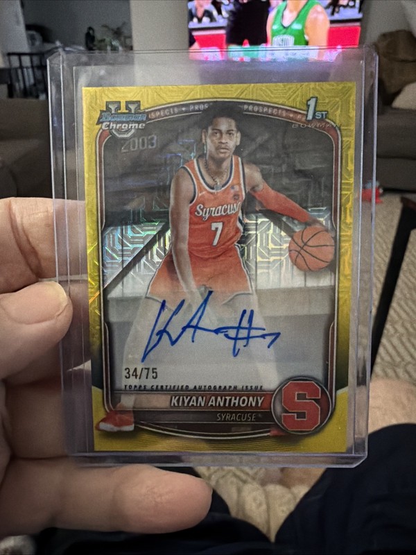 2025-26 Bowman Chrome Kiyan Anthony Auto RC 1st /75 Yellow Mojo CPA-KA Syracuse