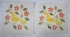 (2) Vintage Cannon Monticello Yellow Canary Bird/ Floral Washclothes Made In USA