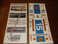Buddy Baker 15 COPPERTONE 1974 Ford Torino 1/24, 25th scale decals LoboGraphix