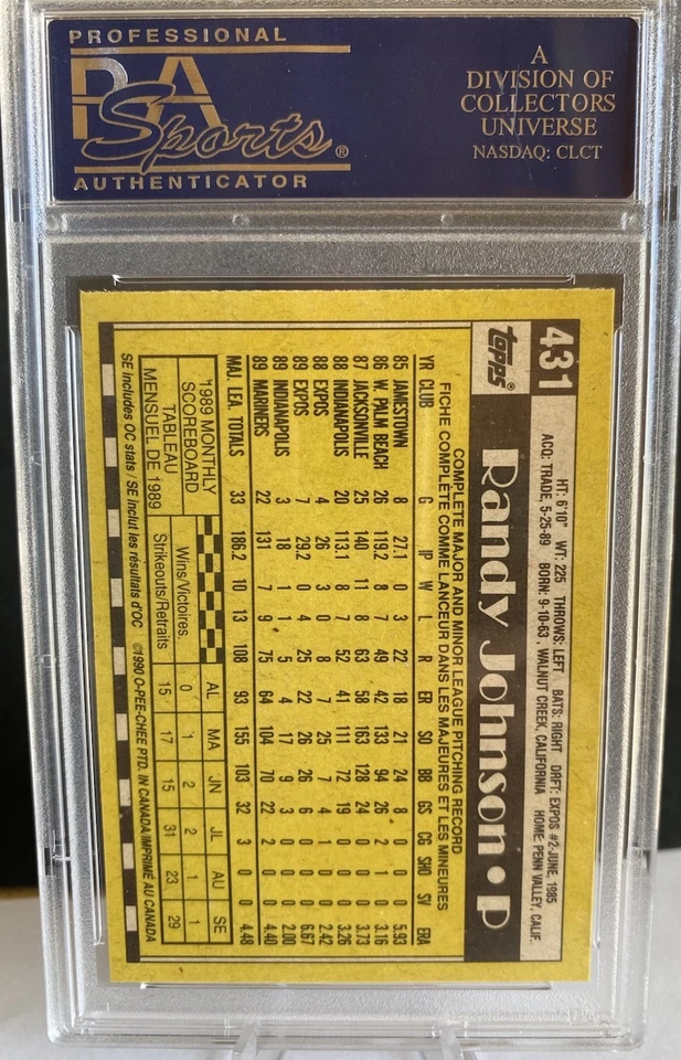 1990 O-PEE-CHEE RANDY JOHNSON PSA 9 🔹POP 6 (ONLY 1 HIGHER)🔹BIG UNIT SCARCE OPC - Image 2 of 2